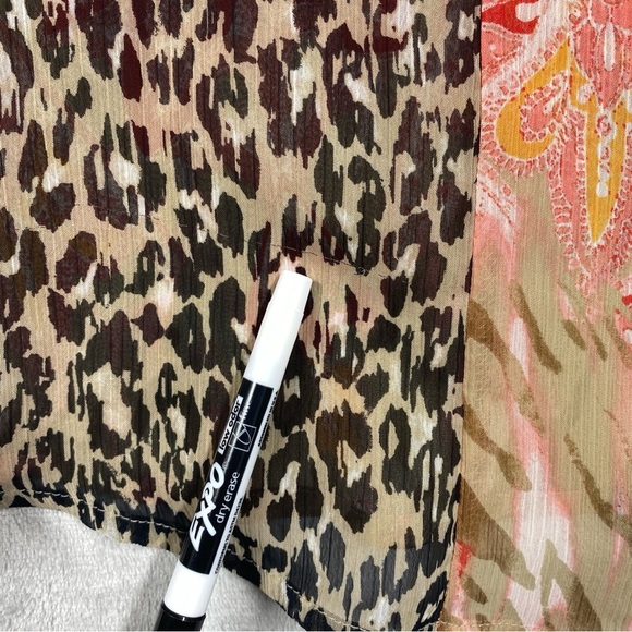 Style & Co Embroidered Leopard Paisley Print Sheer Peasant Blouse Size XL - Picture 2 of 9